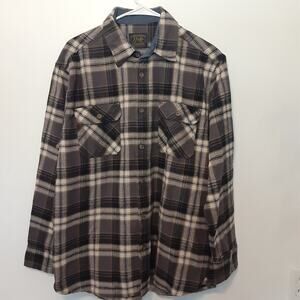 JACHS Men's Flannel Shirt Large Black & Gray Heritage Plaid Thick Heavy pockets